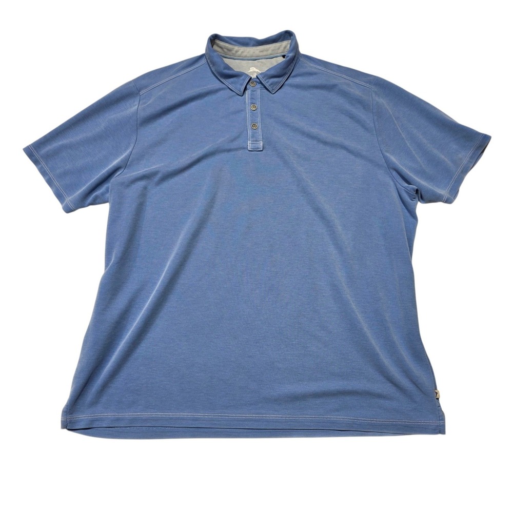 Tommy Bahama Polo Shirt Mens XXL Blue Tencel Lyocell Blend Short Sleeve Logo
